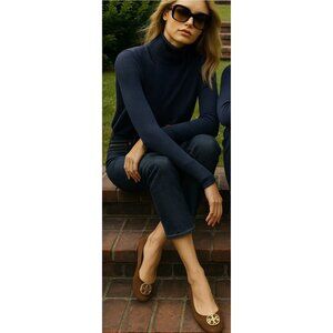 Tory Burch Brown Leather Flats with Metallic Logo Size 8